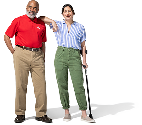 A State Farm Agent and a customer stand side by side.
